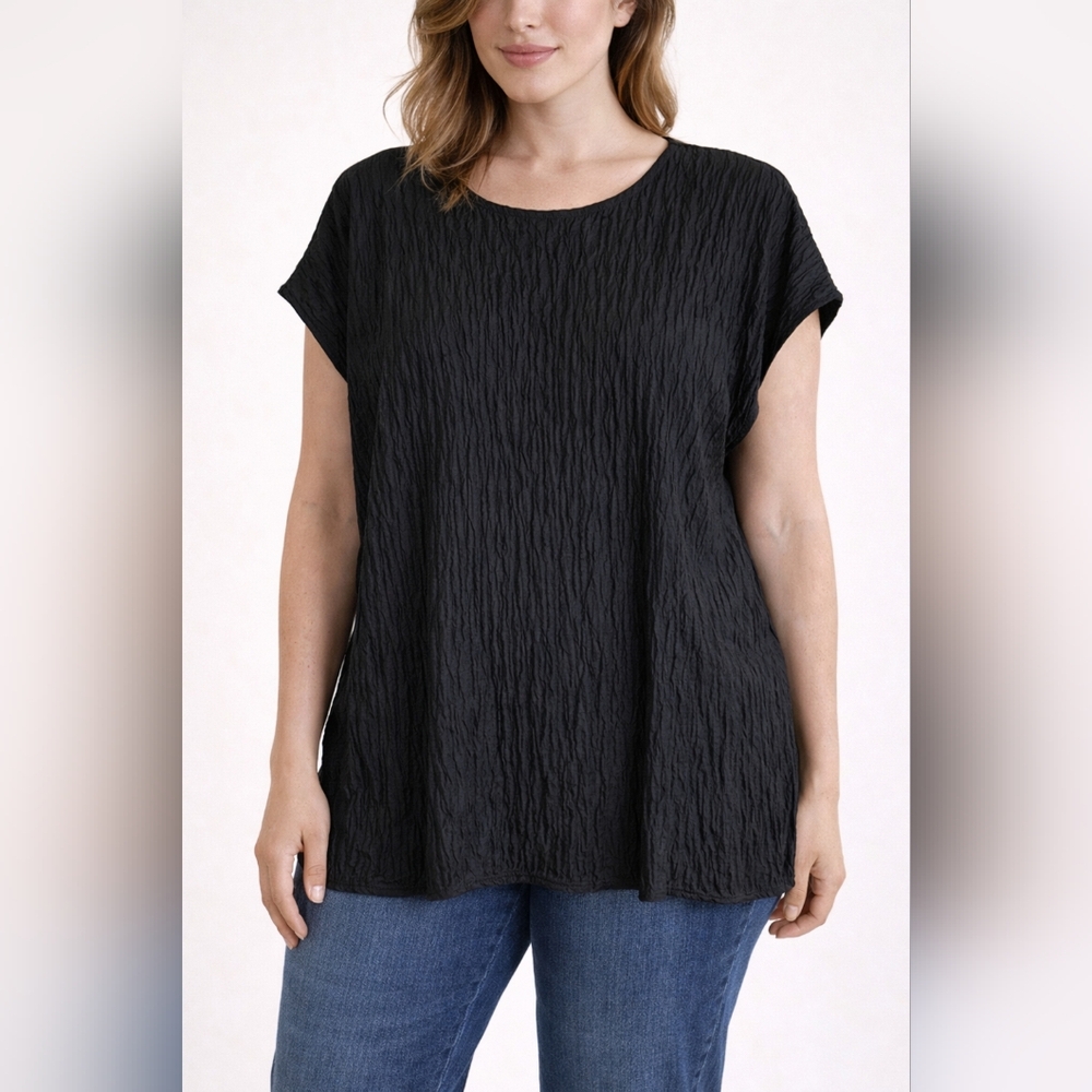Vintage Joannas Black Crinkle Textured Top Made in USA Size 22W